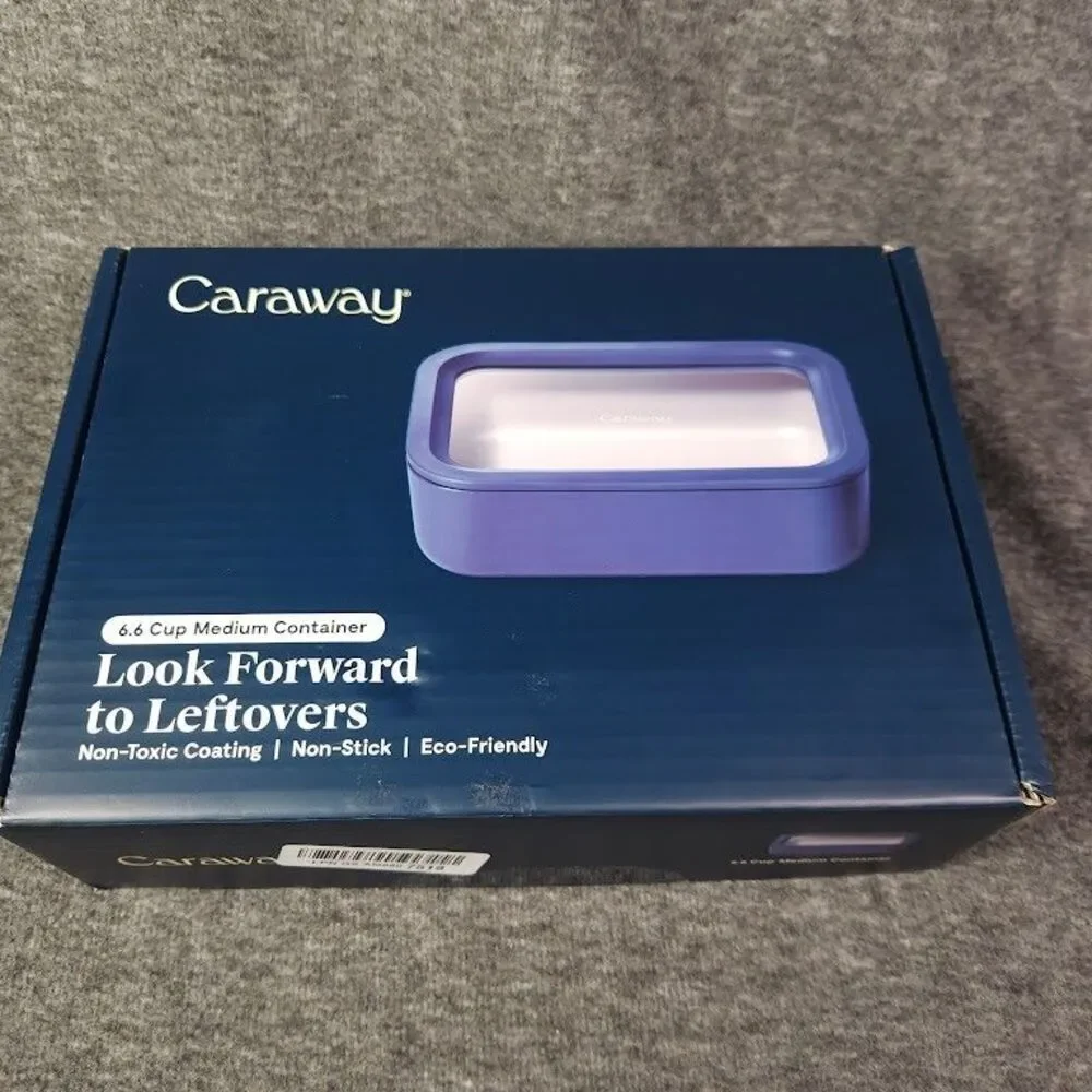 Caraway 6.6 Cup Ceramic Rectangular Food Container Gray/Blue Strap No Lid